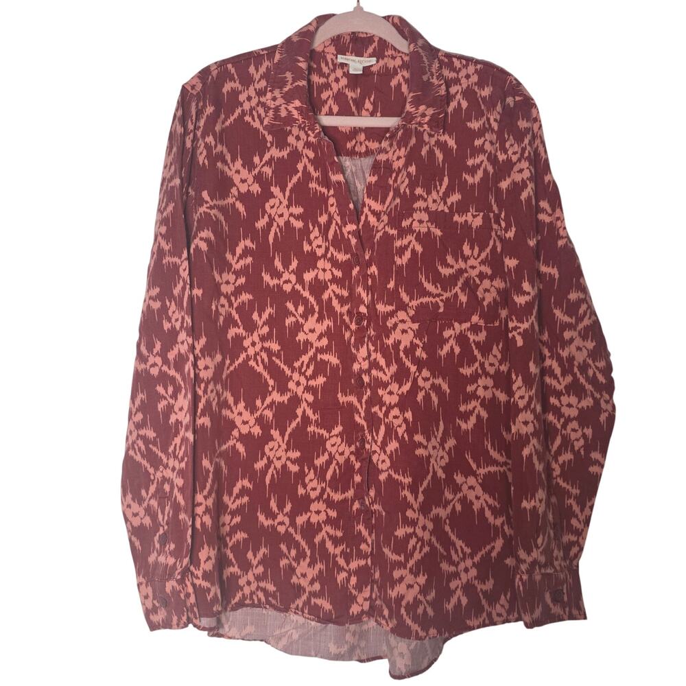 Knox Rose Deep Hibiscus Red Long-Sleeve Button-Down Shirt Size XL